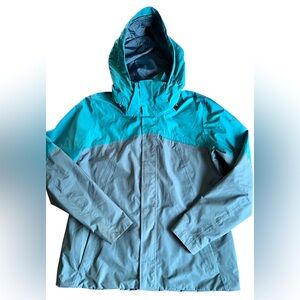North Face Women’s Teal Gray Two-Tone Hooded Ski Jacket Size XL
